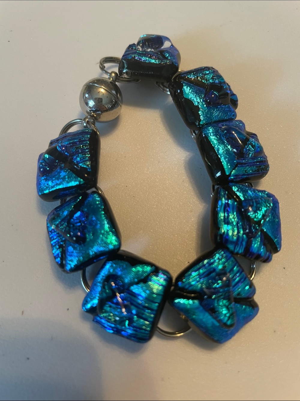Blue Iridescent Glass Bead Bracelet - Women Jewelry